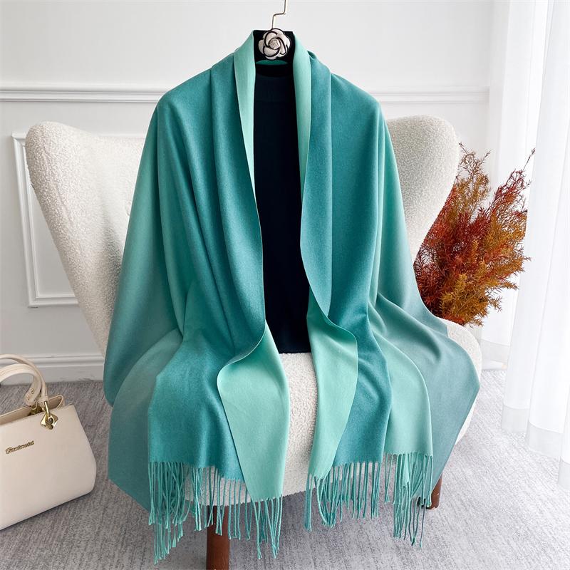Winter Women Scarves Long Warm Gradient Imitaion Cashmere Hijab Solid Lady Shawl Wrap Female Pashmina Bandana Head Scarf