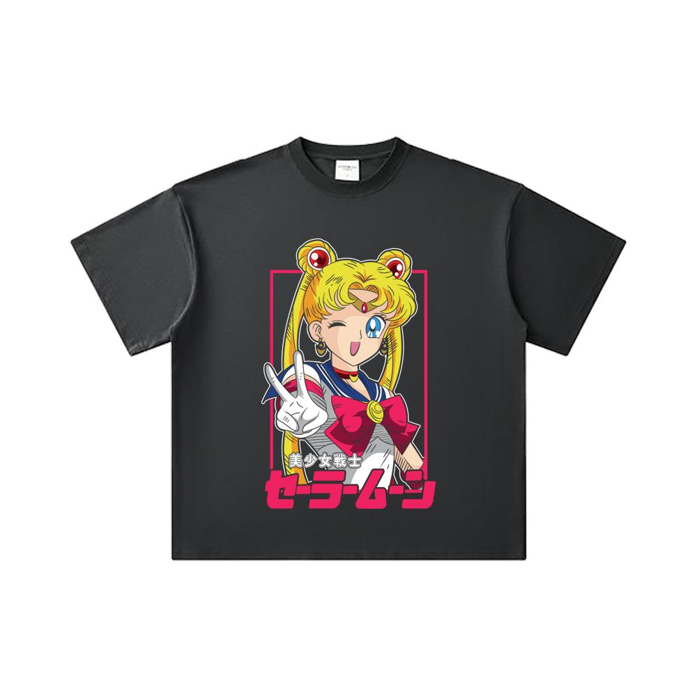 Хлопковая футболка унисекс с принтом Minako из Sailor Moon V9, 260 г/м², двойная пряжа, 32 нити, 100% хлопок, плотная
