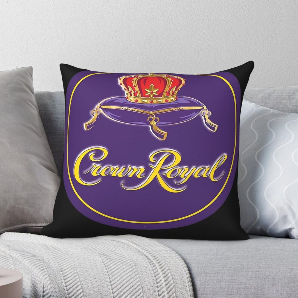 Crown Royal Whisky Square Pillowcase Polyester Linen Velvet Pattern Zip Decor Car Cushion Cover