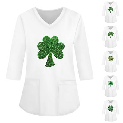 Модная женская рабочая одежда с v-образным вырезом и рукавами 3/4, свободные топы с карманами и принтом