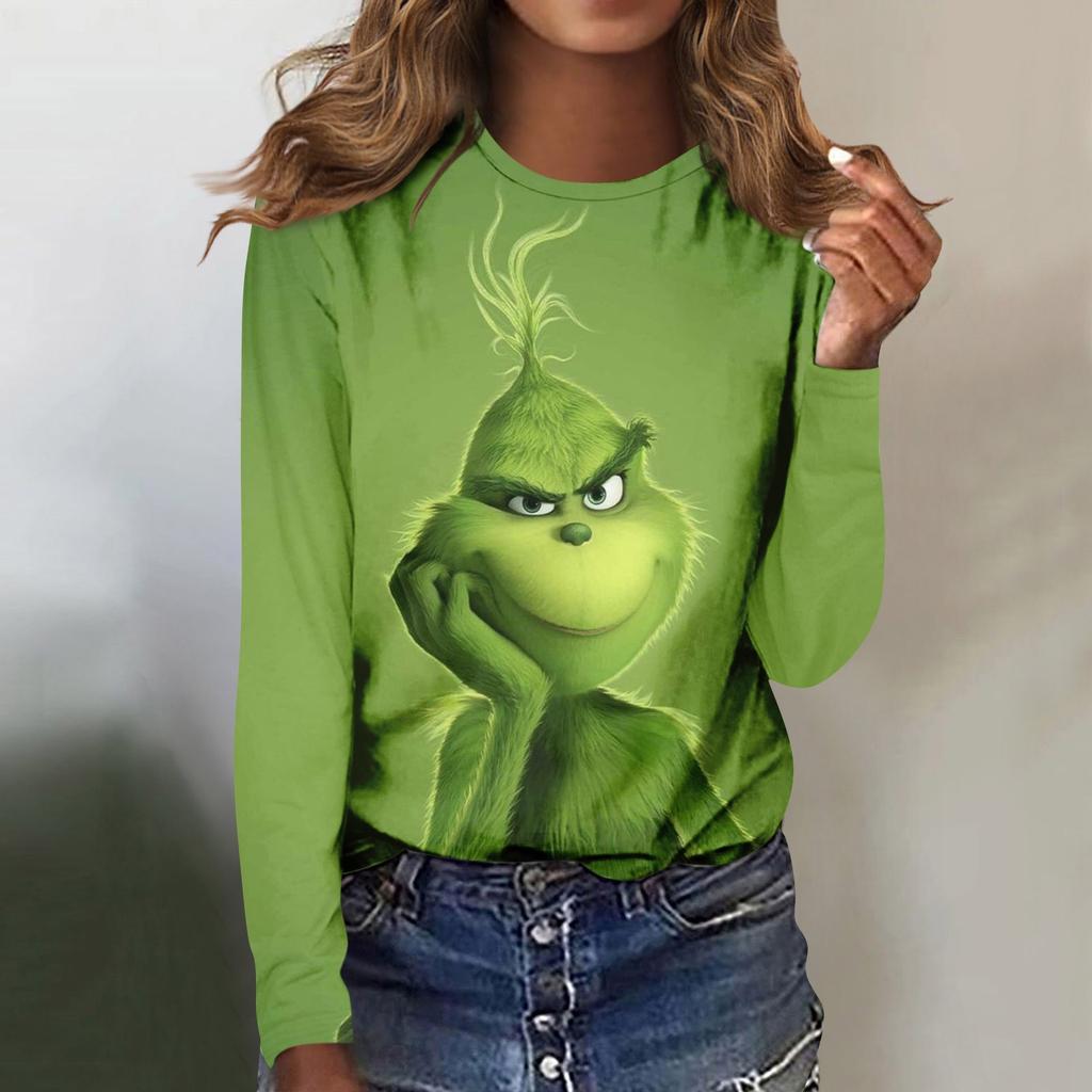 Женская мода, повседневная блузка с длинным рукавом и круглым вырезом, пуловер с принтом