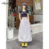 Safari Style Summer Autumn Women Midi A-Line Skirt High Waist White Black Navy Blue Gray Skirt Drawstring Casual Loose Skirt With Pockets
