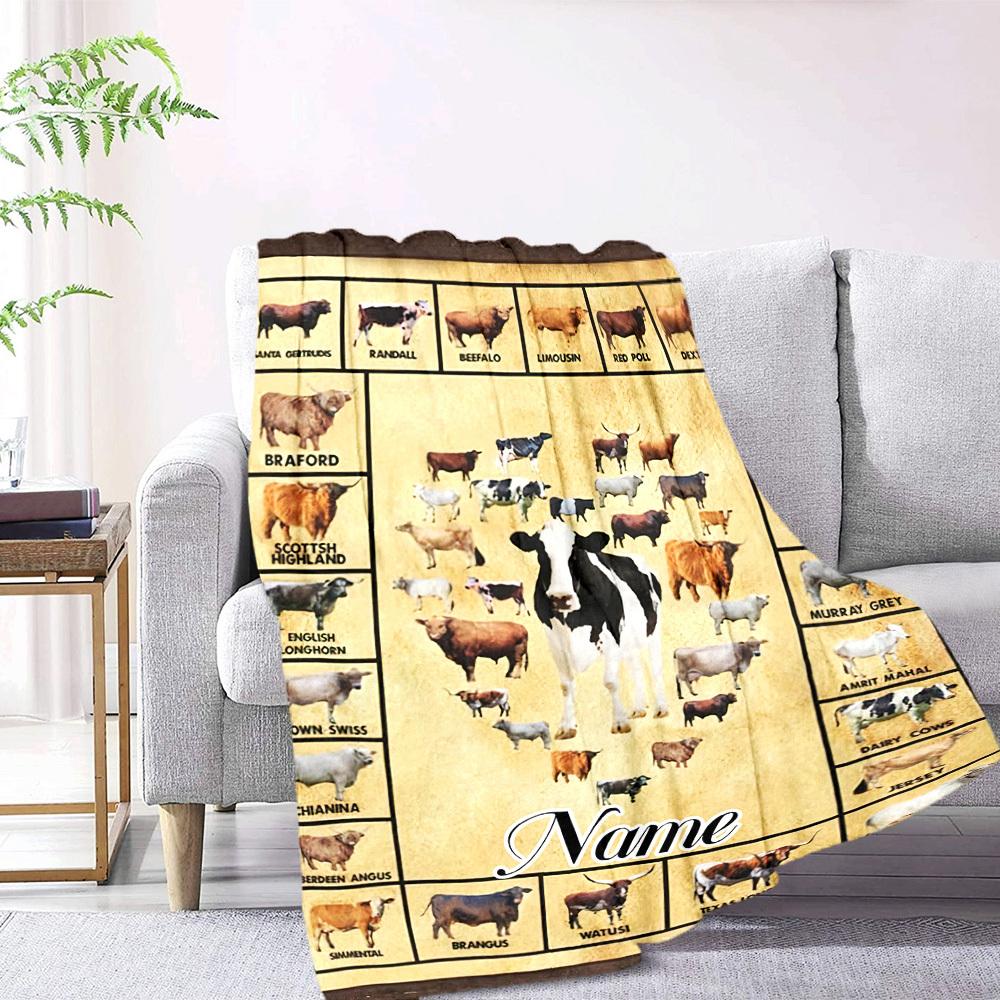 Custom Cow Breeds Home Customize Your Name Blankets Comfortable Soft Lightweight Allseason Multipurpose Blanket For Picnics Sofas Offices Beds Living