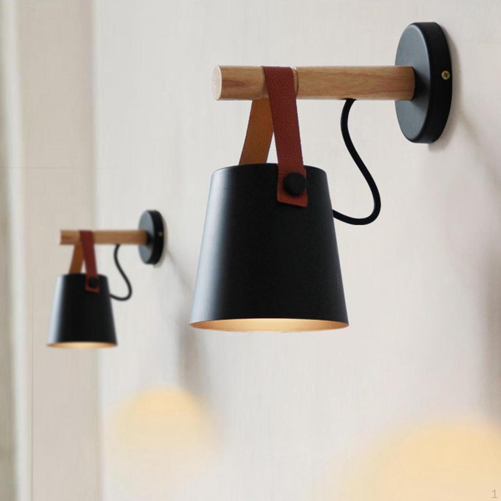 Sconce Modern Wooden Leather Decorative Lamps E27 Base Lighting Fixture for Living Room Bedroom