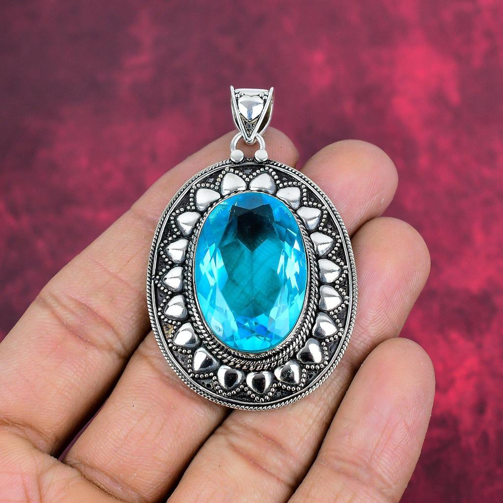 Подвеска с голубым топазом, ювелирные изделия из цельного серебра 925 пробы с драгоценными камнями, подвеска ручной работы, на День благодарения