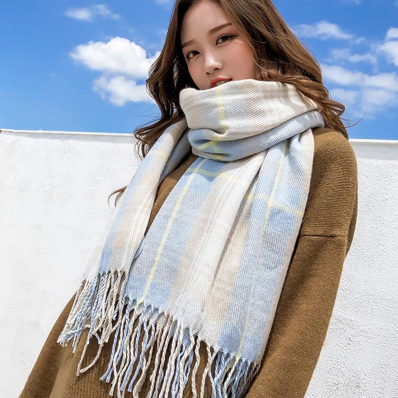 Новый клетчатый шарф в корейском стиле: Теплая, Утолщенная Осенне-Зимняя Шаль для Женщин и Студентов - Милый Утеплитель для Шеи в Стиле Интернет-Знаменитости