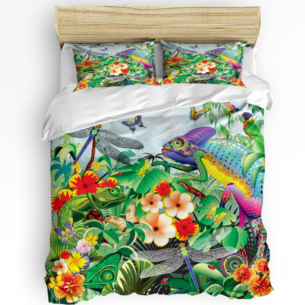 Green Parrot Animal Tropical Plant Flower 3Pcs Bedding Set For Double Bed Home Textile Duvet Cover Quilt Cover Pillowcase