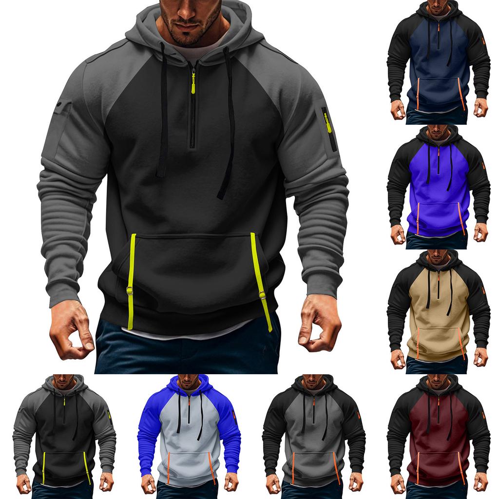 Men's Sweatshirt Hoodie Zipper Arm Pocket Cardigan Men's Sports Large Size Casual Hoodie