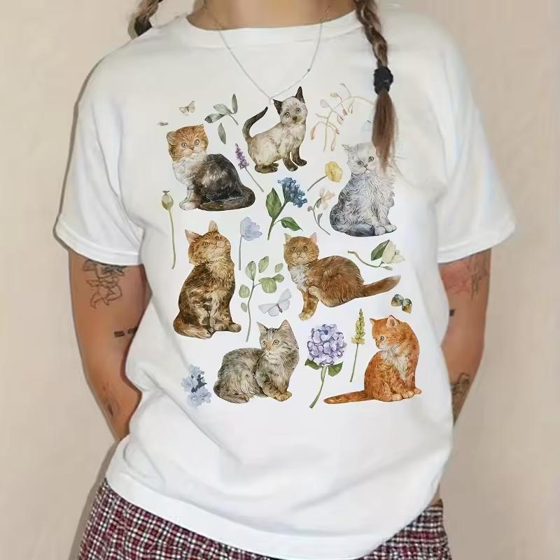 Y2K Harajuku Retro Street T-shirt Beloved By Cat Enthusiasts, Artistic Retro Summer New Style Suitable for Both Men and Women