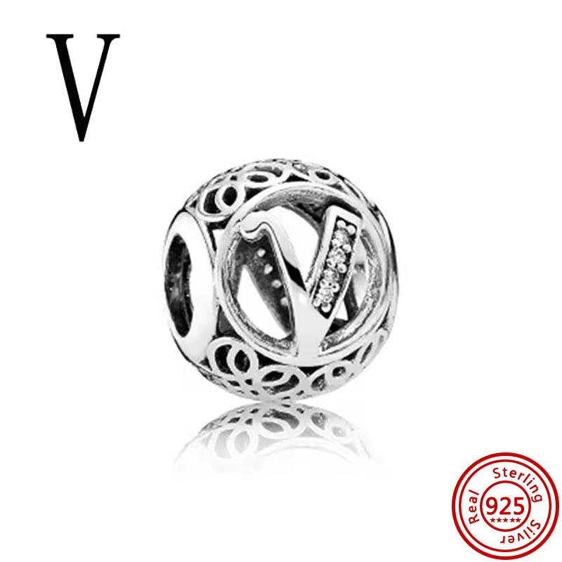 925 Чистая медь Символ бесконечности Полый Круг A-Z 26 Букв Алфавита Сияющие Циркониевые Бусины Подходят для Оригинального Браслета с Шармами Pantaro