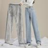 Women's Winter Retro High-Waist Wide-Leg Plush Jeans: Light-Toned, Thick, Loose, and Slimming.