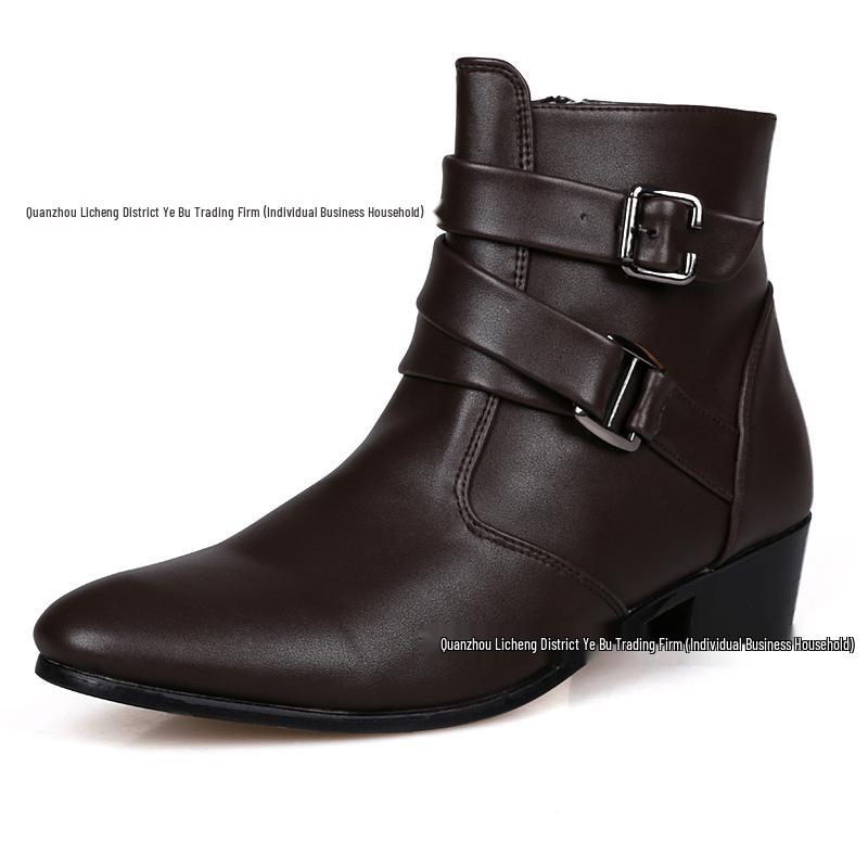 Autumn Men's Plus Size Pointed Toe Leather Ankle Boots - British Style Formal Casual High Top Shoes