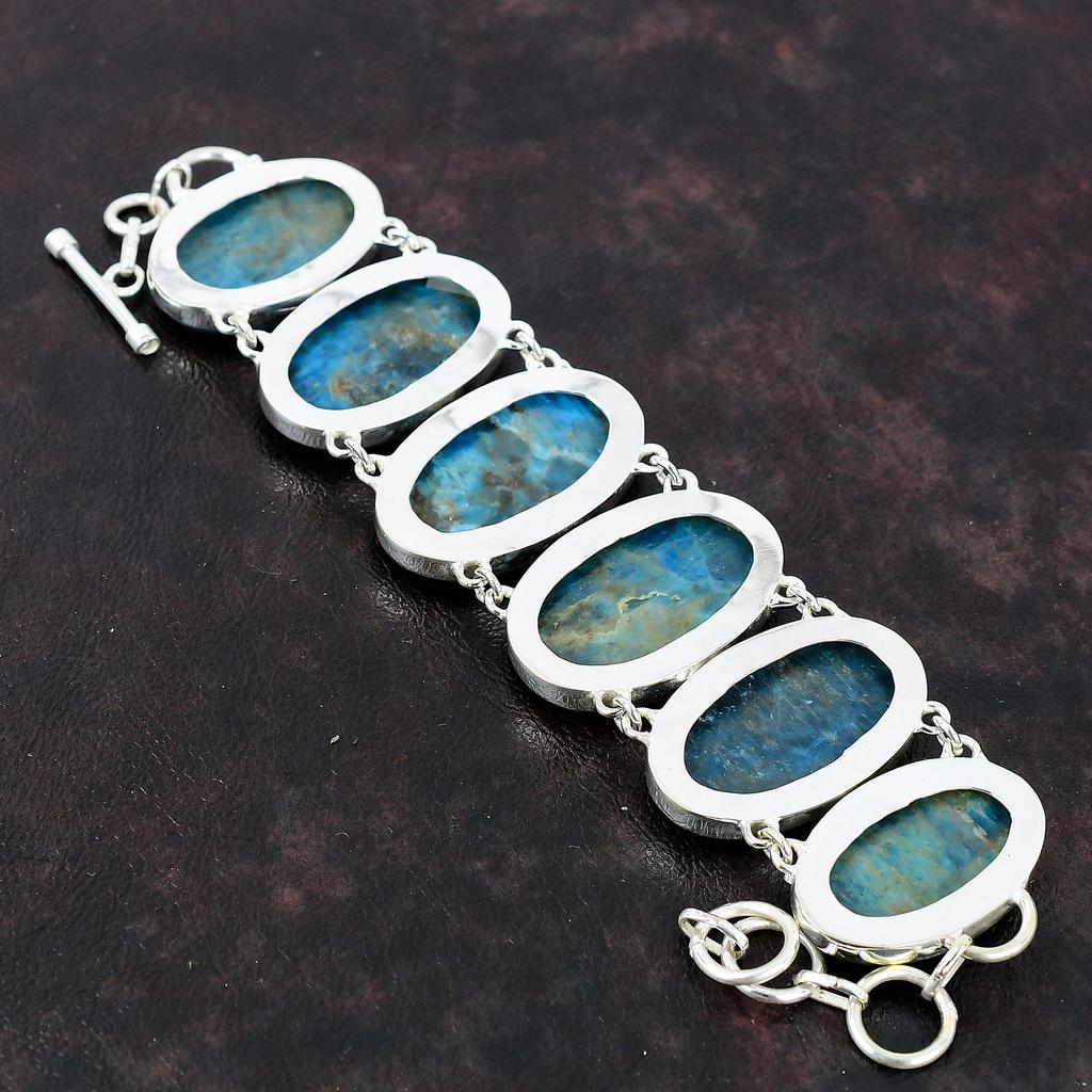 Браслет из неонового апатита Браслет ручной работы Браслет из стерлингового серебра 925 пробы Регулируемый браслет-цепочка Высокое качество Ювелирные изделия из драгоценных камней Подарок на годовщину