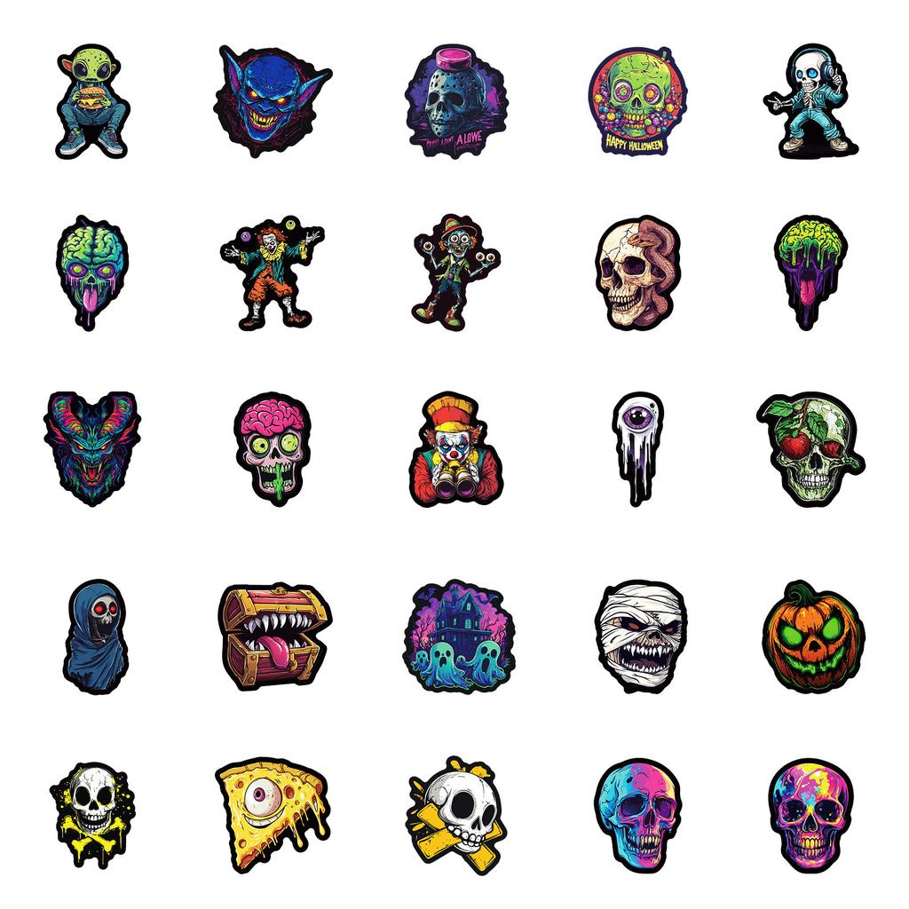 50 New Nordic Style Colorful Skull Series Waterproof Stickers Personalized Graffiti Stickers