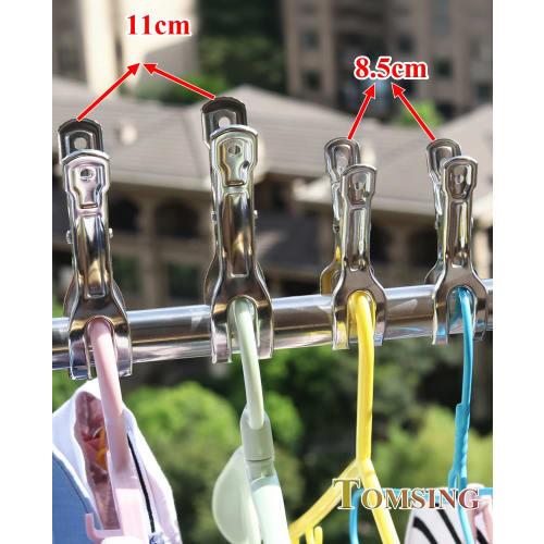 TOMSING Set of 6 Strong Stainless Steel Clothespins, Large Size, Windproof, for Futons, Clothes Drying, Pants, Hangers, and Rust-Resistant (Silver, 6