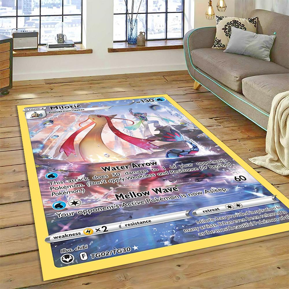 2025 New Pikachu Pokemon Gold Cards Cartoon Gift Rug Carpet for Living Room Bedroom Decor,Floor Mat Non-slip for Sofa Doormat