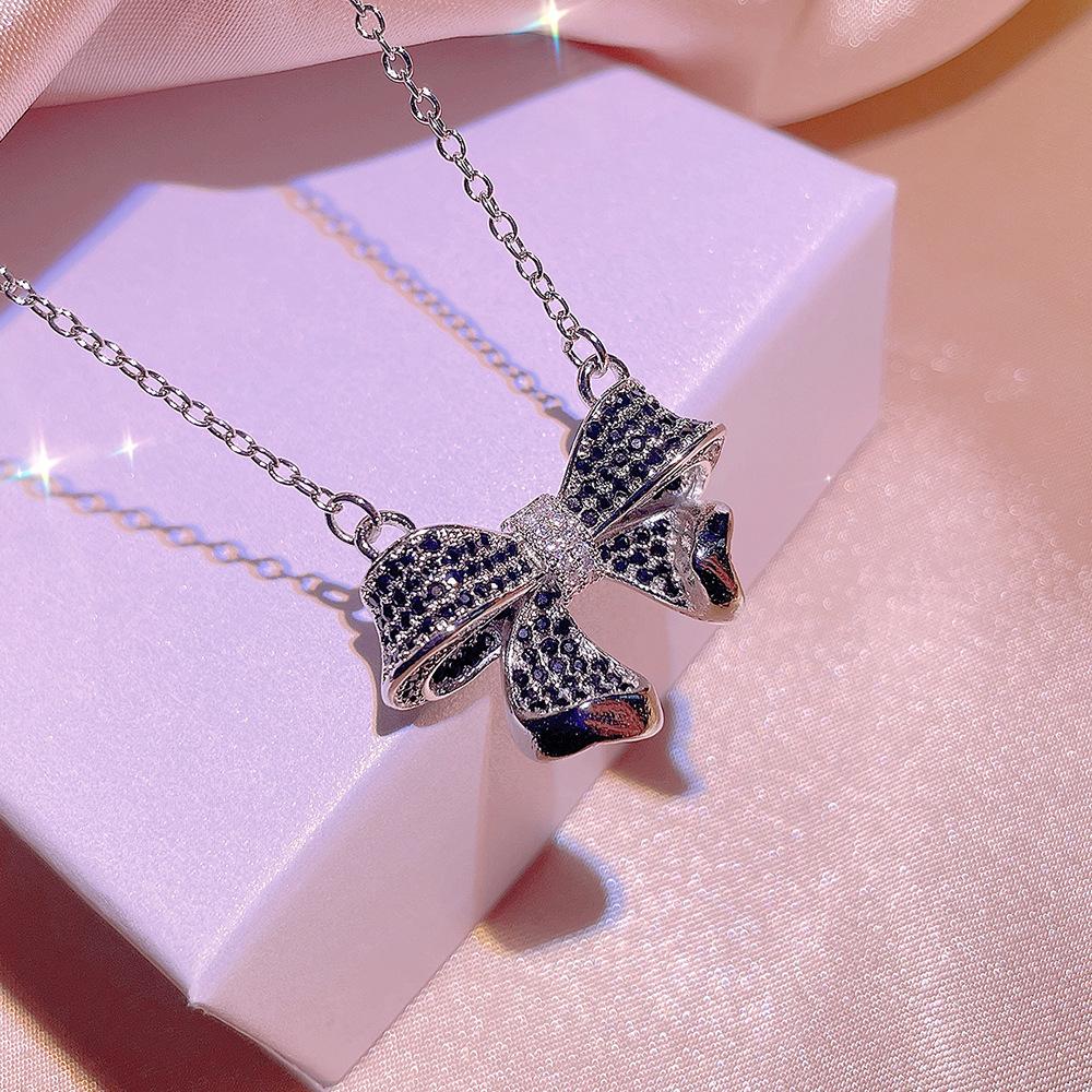 Sweet Creative Sea Bow Necklace Female Stamp Black Gold Two Tone Stud Earrings Ring Jewelry Set