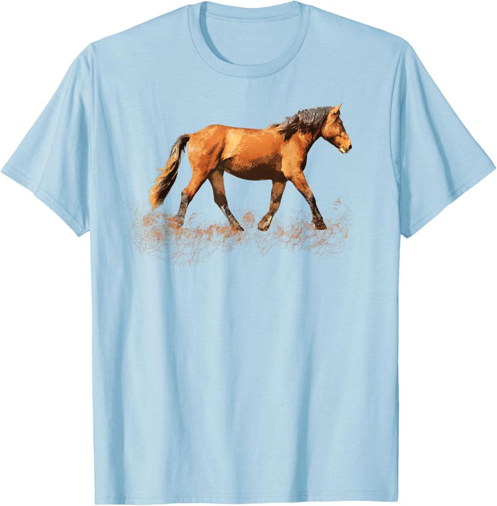 Earthy Brown Horse Silhouette Running Graphic T-Shirt Casual Cotton Short Sleeve Tee for Riders