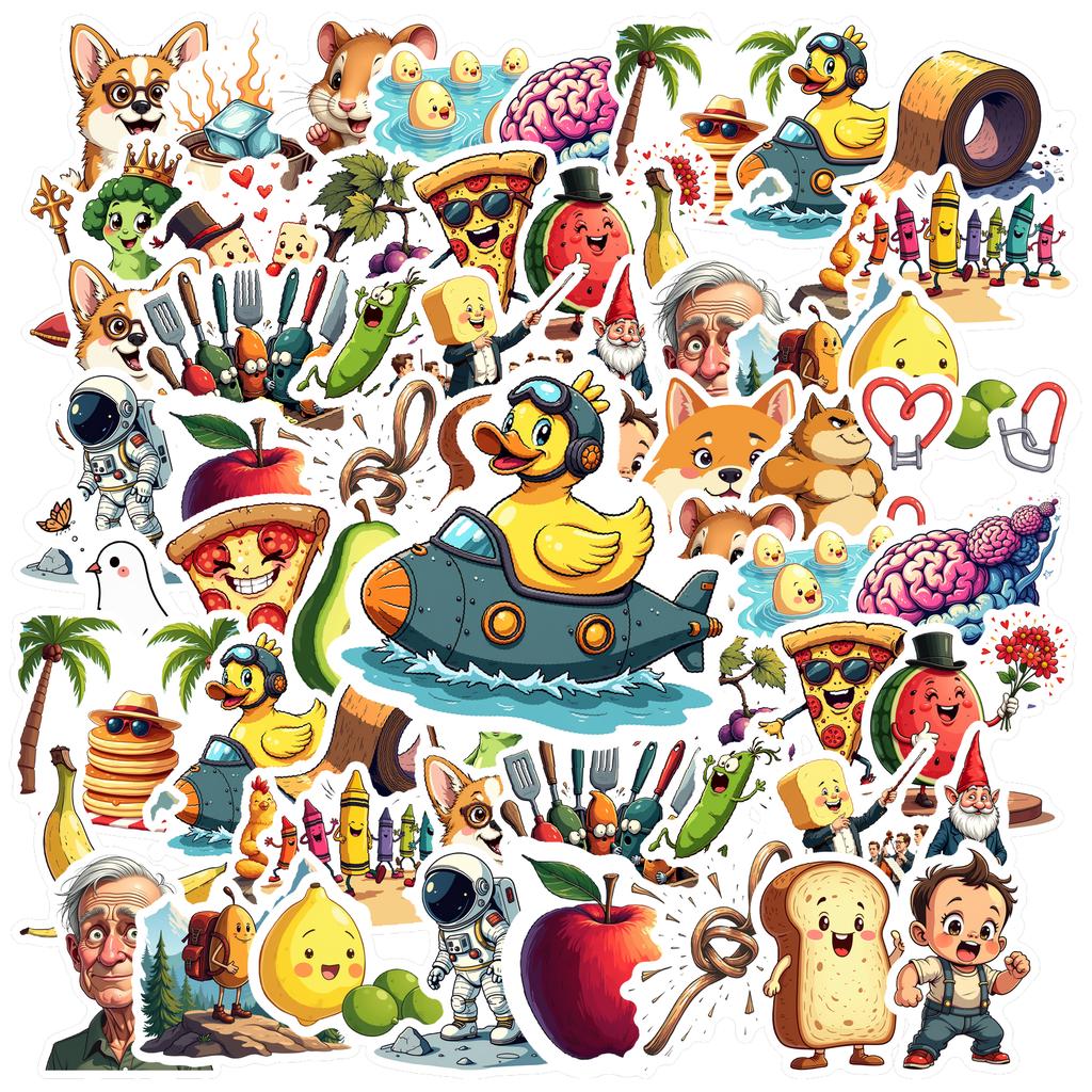 35-70pcs Fun Food Animal’S Life Stickers Whimsical Characters Teacher Reward Stationery Stickers Diy Graffiti Decals