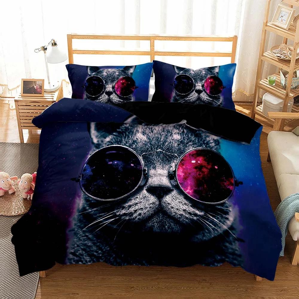 Детское одеяло/пододеяльник Galaxy Cat с наволочками, мультяшное животное, пододеяльник, постельный набор, звездное небо, домашнее животное, детское покрывало для кровати, комплекты