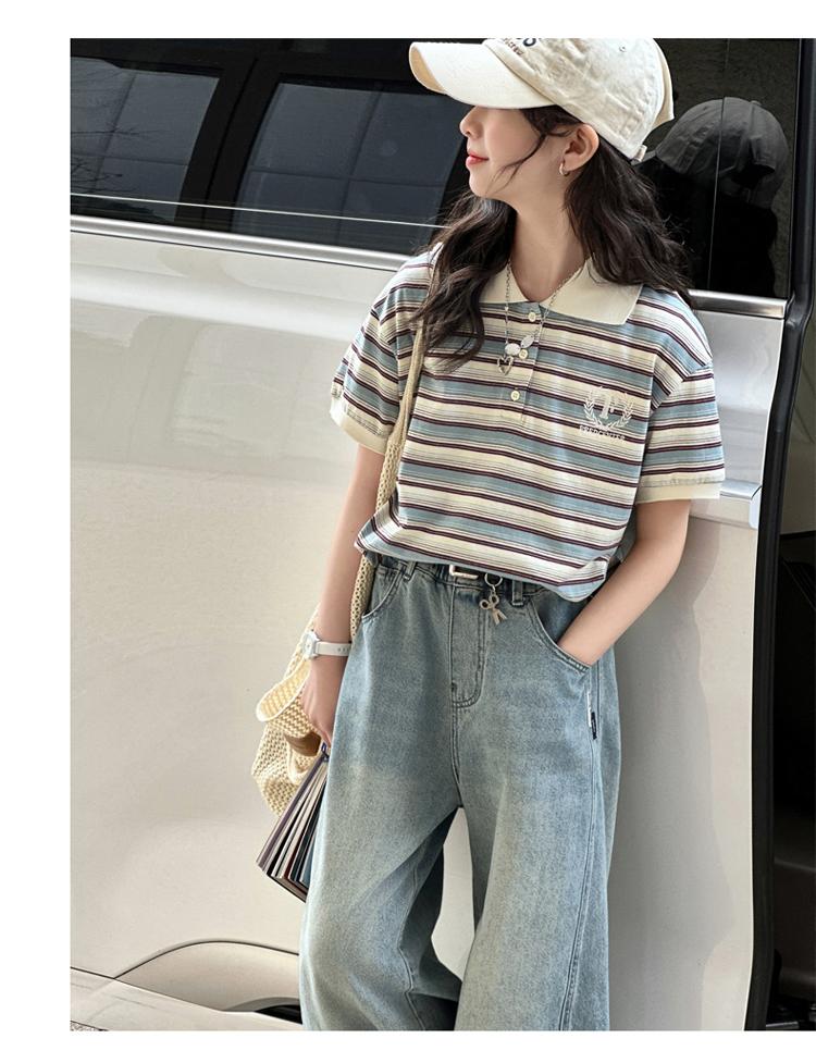 Girls' short sleeved polo shirt summer set, new summer outfit, children's women's clothing, student jeans two-piece set