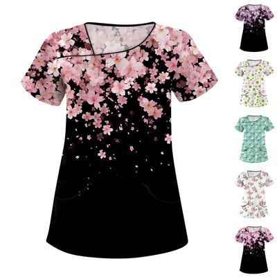 Женская рабочая одежда с принтом, покатый воротник и двухслойные карманы, базовый верхний пуловер