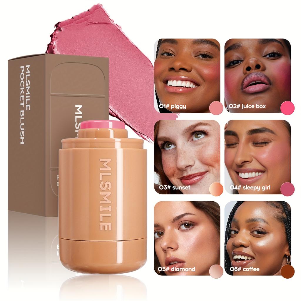 6-Color Pocket Blush Stick Portable Natural Brightening Lip and Cheek Dual-use Blush Cream for a Charming Look