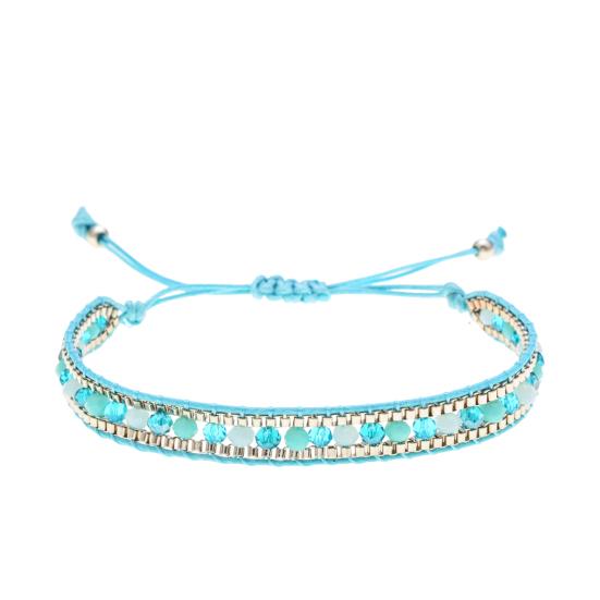 Women Bracelet Adjustable Braided Rope Faux Crystal Vintage Ethnic Style Hollow Out Wrist