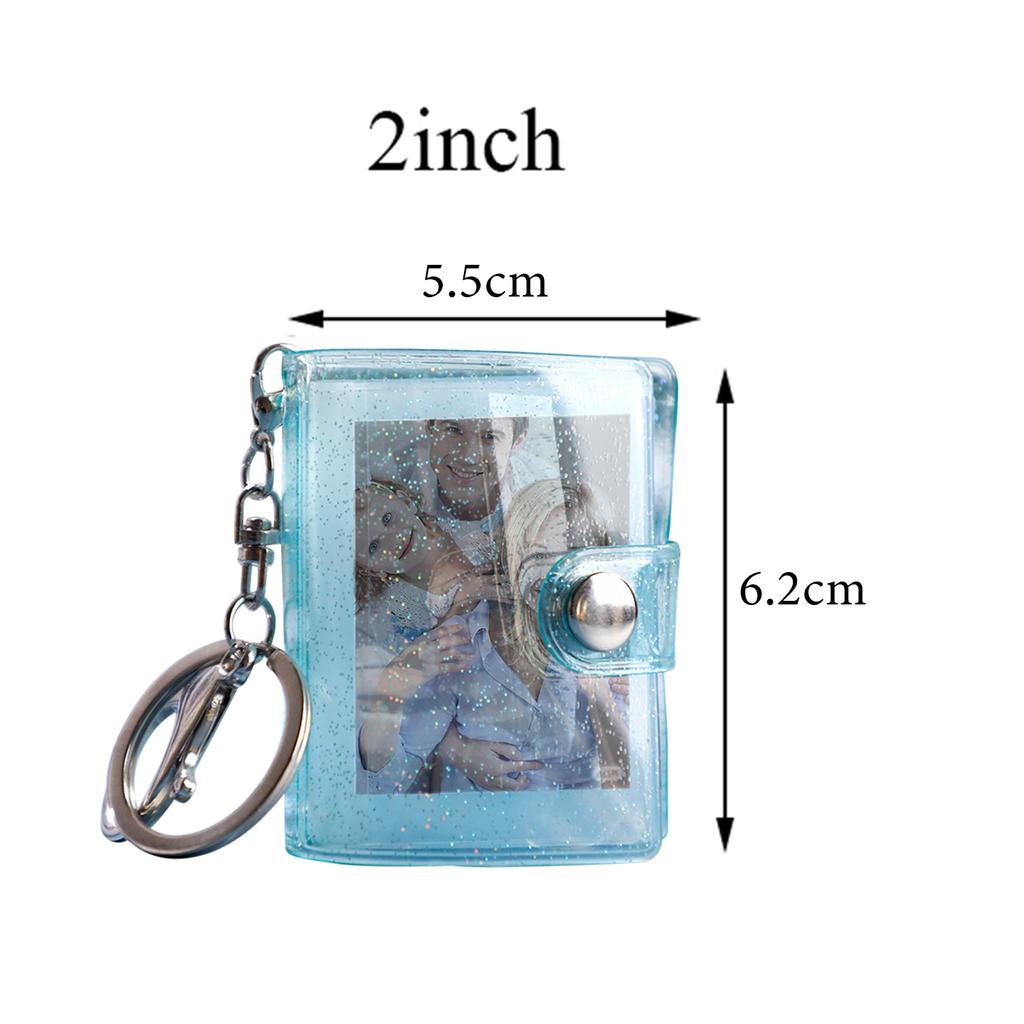 16 Pages Mini Photo Album Keychain Jewelry Crafts Album 1/2 Inch Transparent Glitter Card Holder DIY Gifts for Family Friends