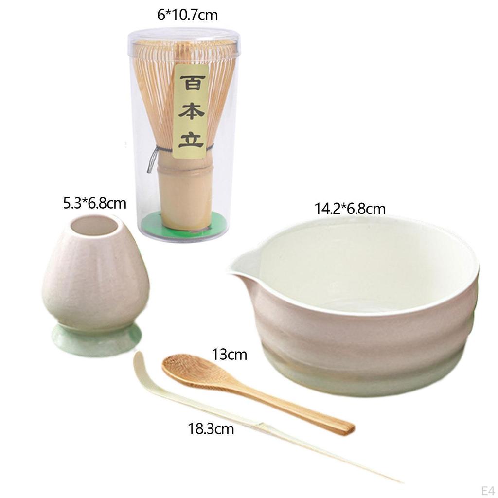 Ceramic Matcha Preparation Set with Spoon and Whisk for Family Tea Time
