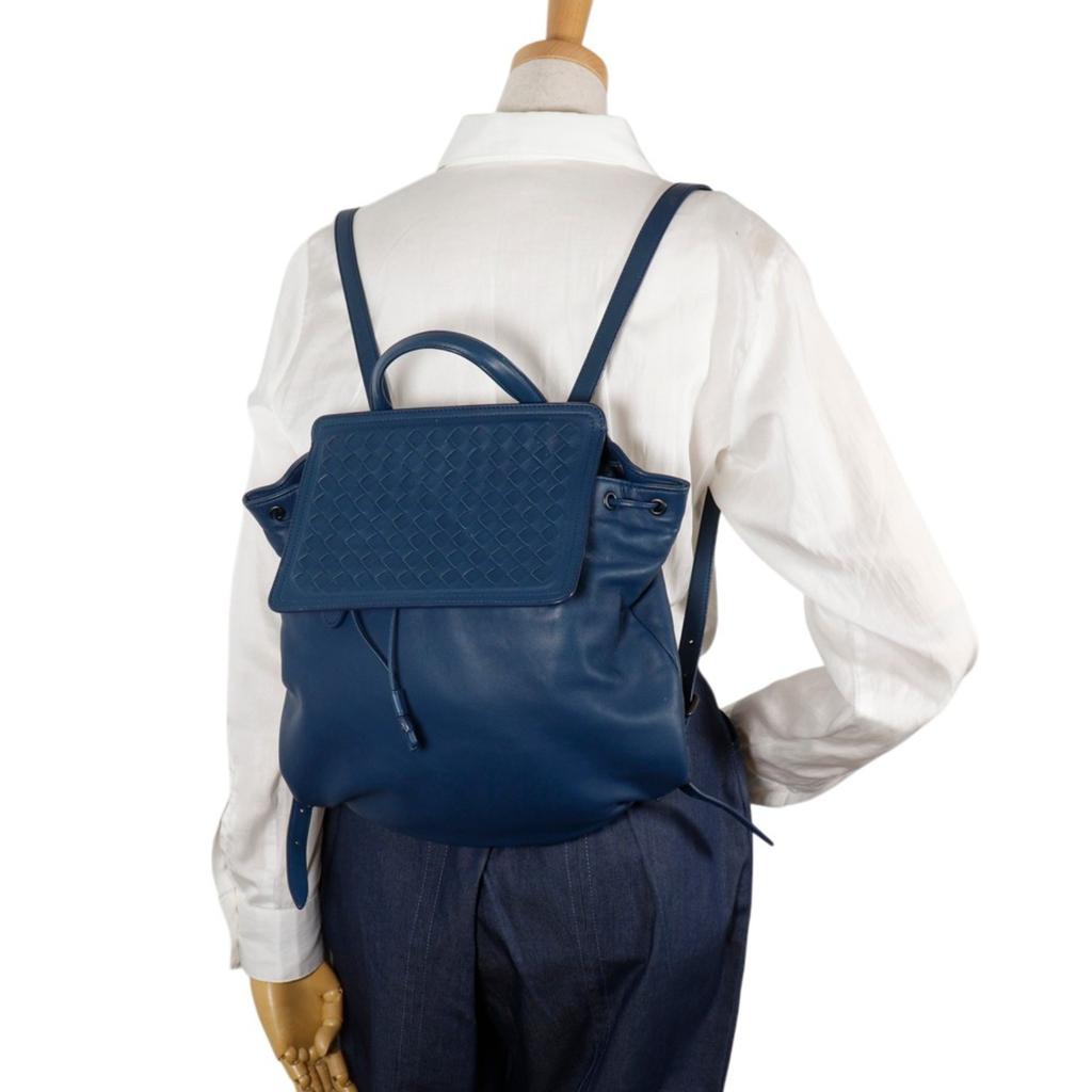 BOTTEGAVENETA Intrecciato Backpack Daypack Blue Calfskin Women Used
