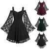 Готическое Панк Платье Миди для Девушек Сексуальное Лоскутное Платье LaAe с Длинным Расклешенным Рукавом Женское Платье-Сарафан Харадзюку с Открытыми Плечами на Бретельках Хэллоуин