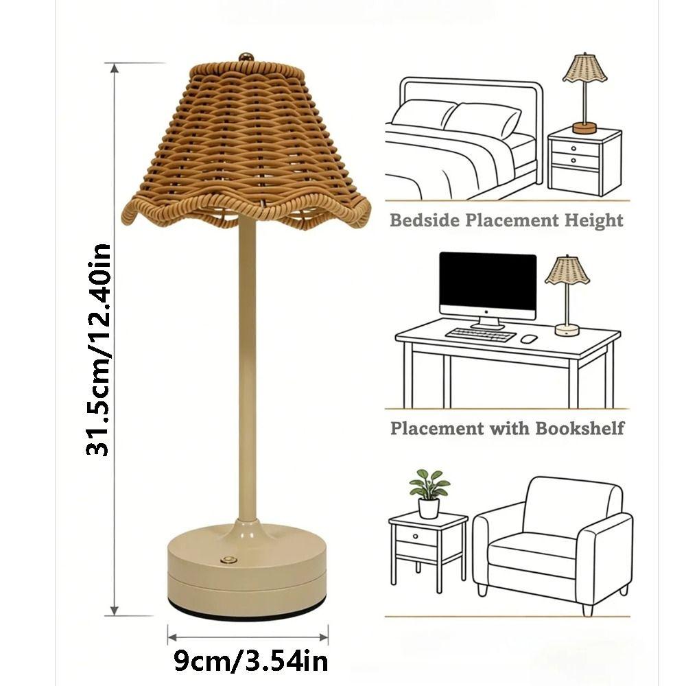Touch Sensor Rattan Desk Lamp Adjustable Brightness LED Night Light Bedside Light