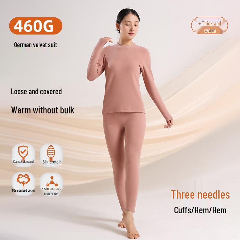 Женский теплый флисовый бархатный комплект термобелья - Утепленный, облегающий, 460 г с подогревом, пропитанный гиалуроновой кислотой зимний комплект
