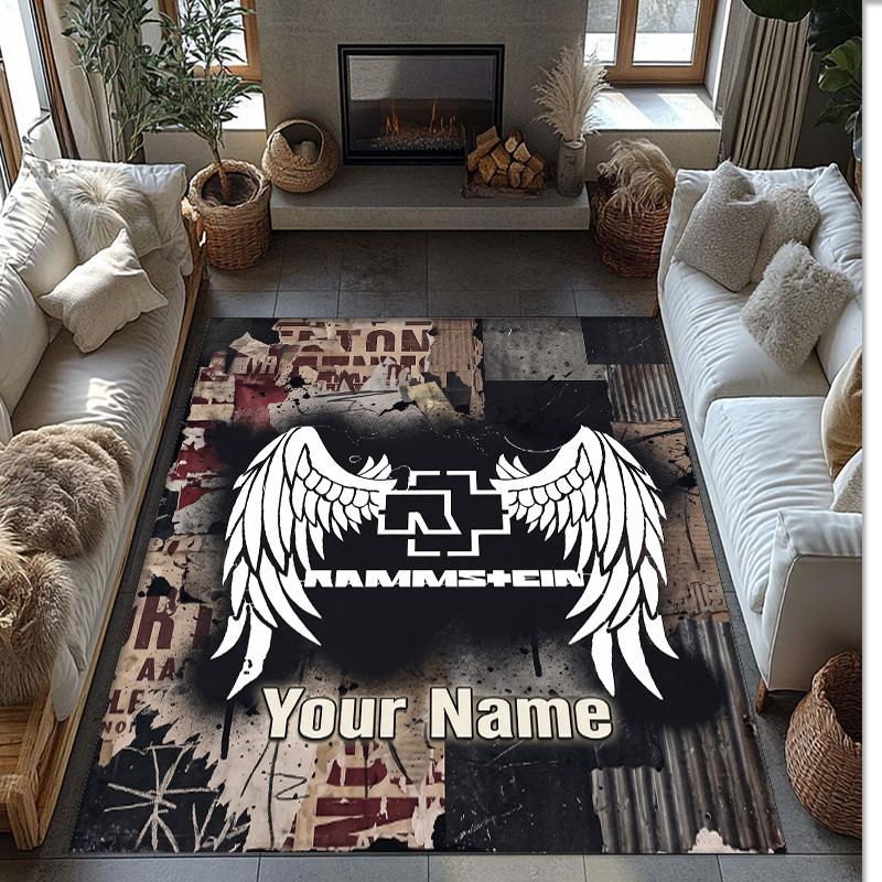 Rammstein Crystal Velvet Rug, Custom Name Text Personalized Non‑Slip Floor Mat for Home Decor Gift
