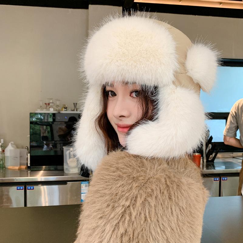 New Autumn and Winter Hat for Women Solid Color Imitation Mink Hair Thickened Cold-proof Lei Feng Hat for Winter Warm Cycling Ear Protection Hat