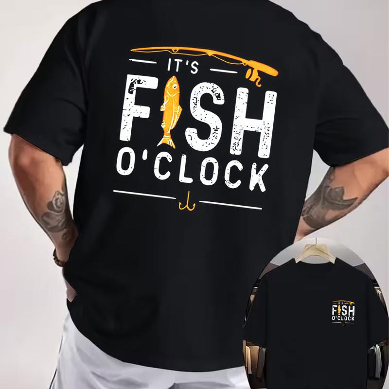 It'S Fish O'Clock Graphic Motorcycle Double Sided Print T-Shirt Men's Summer Short-sleeved Round Neck Casual Streetwear Tops Tee