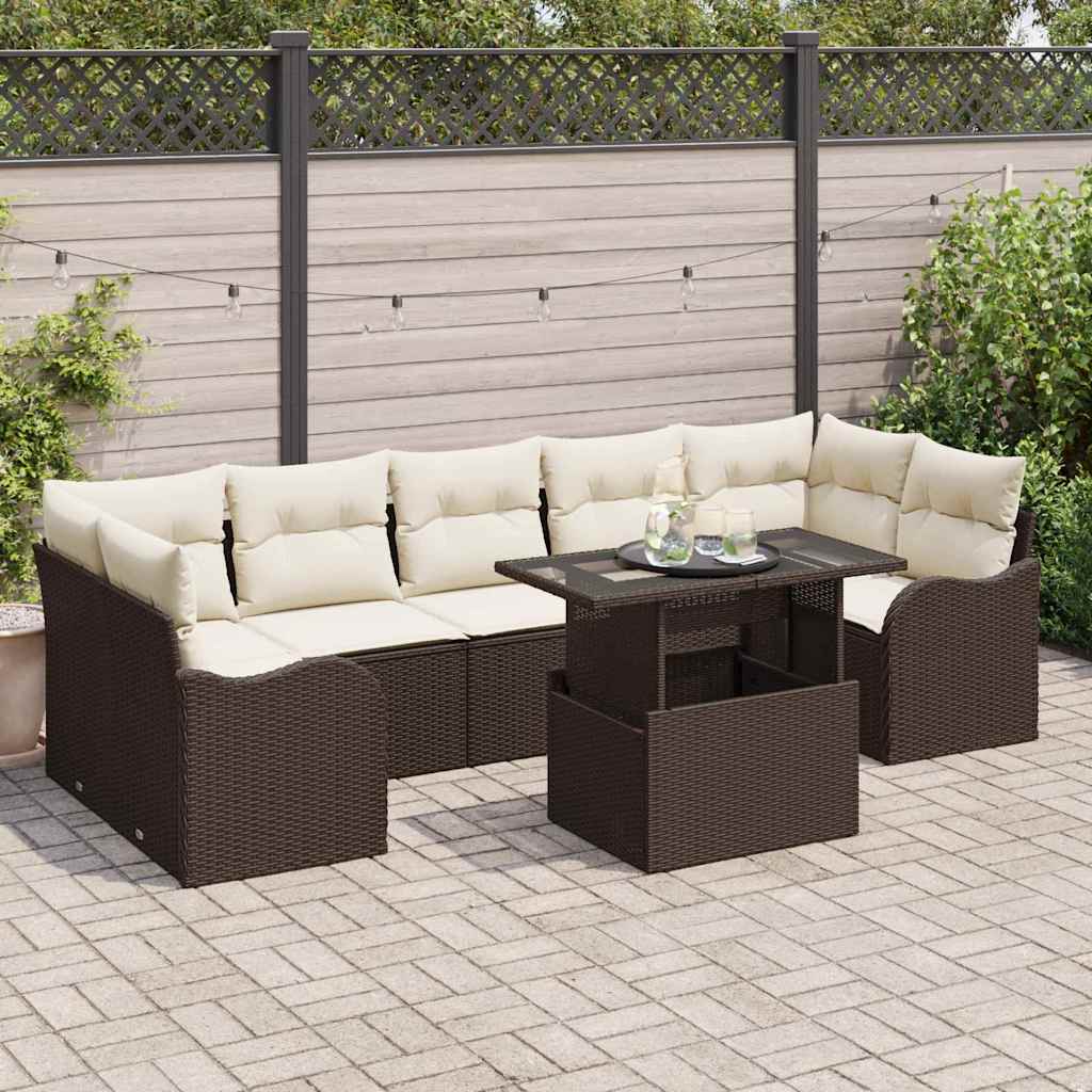 Garden Sofa Set with Cushions 8 pcs Brown and Cream Poly Rattan