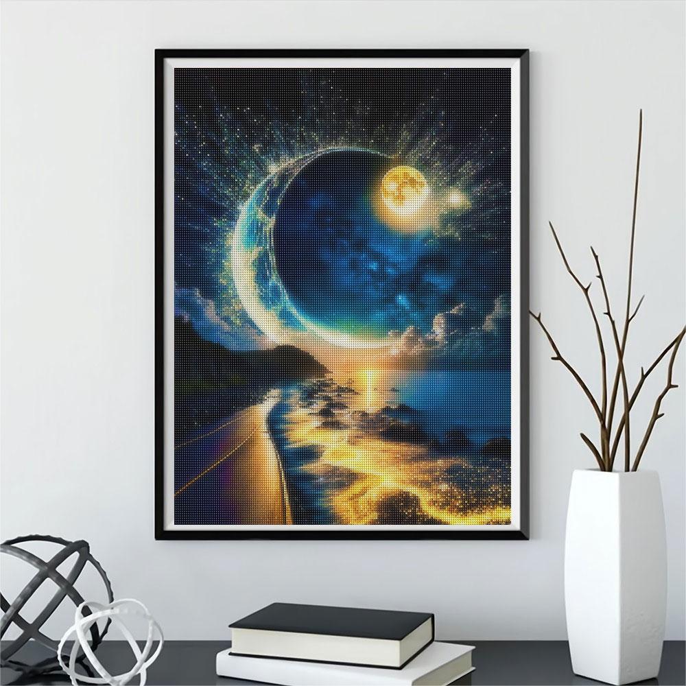 Diy Full Round Diamond Painting Landscape Moon Embroidery Cross Stitch Gift Home Decoration 30x40cm/12x16inch