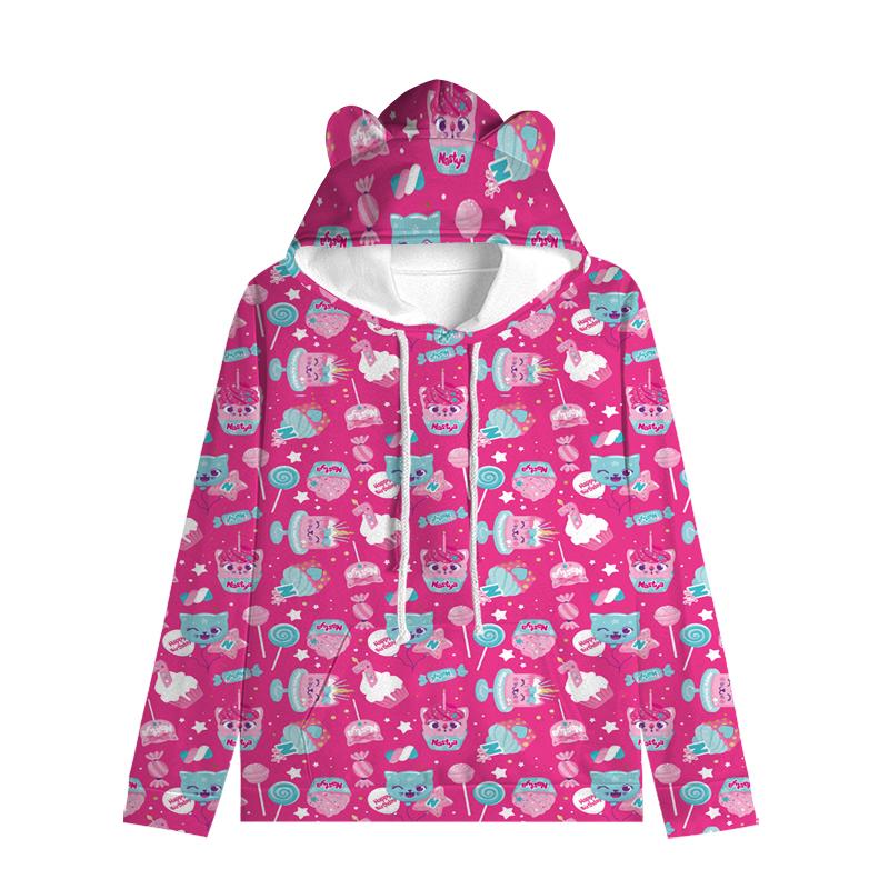 Толстовка с капюшоном для детей Like Nastya с кошачьими ушками, регулируемые ушки, милый мультяшный дизайн, мягкий зимний теплый пуловер для мальчиков и девочек