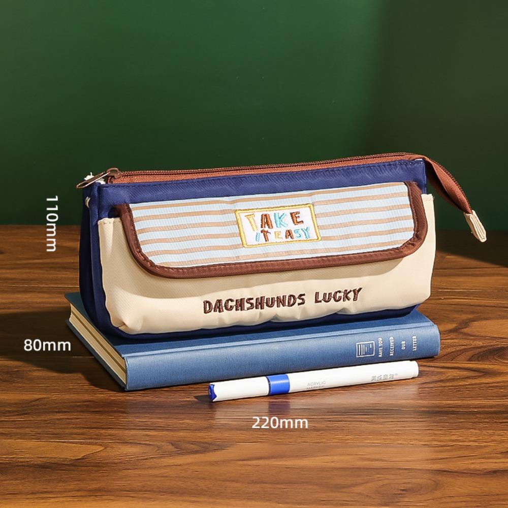 Color-blocking Pen Bag Large Capacity Stationery Bag Multi-functional Pencil Case  Students