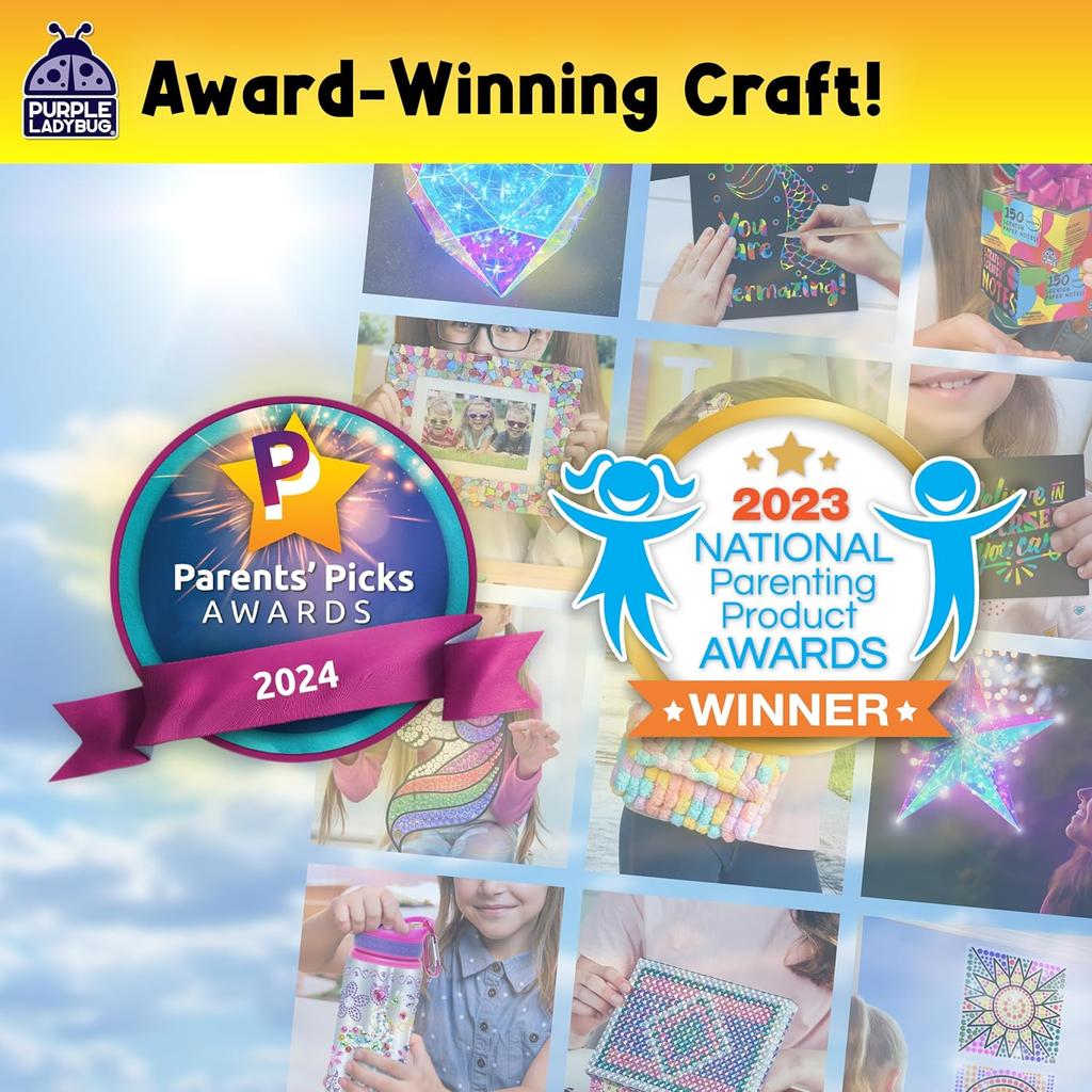 PURPLE LADYBUG SUNGEMMERS Suncatcher Gem Art for Kids - Fun Valentines Day Crafts for Ages 6-12, Birthday Gift for Girls 6-8, 8-12, Arts & Crafts