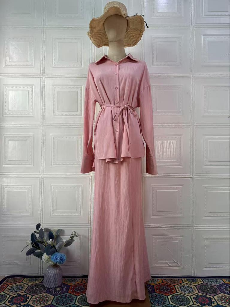 Элегантный летний женский комплект свободного платья с длинным рукавом 2025