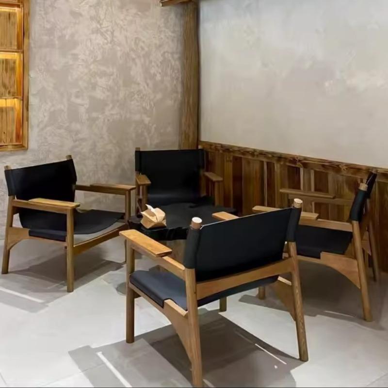 Wooden Backrest Chair Living Room Sofa Chair Individual Aesthetic Modern Comfortable Armchair Luxury Decorative Leather Armchair