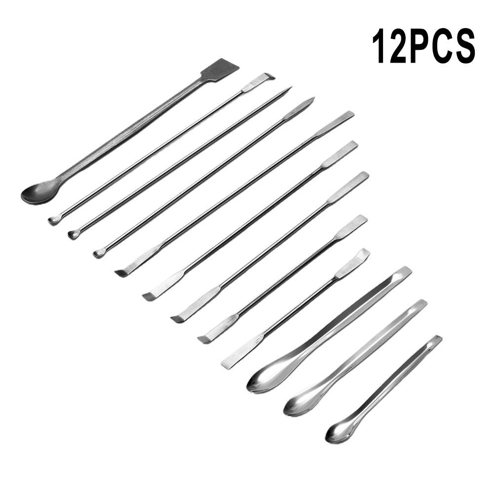 12Pcs Stainless Steel Lab Spoon Spatula Laboratory Sampling Spoon Mixing Spat