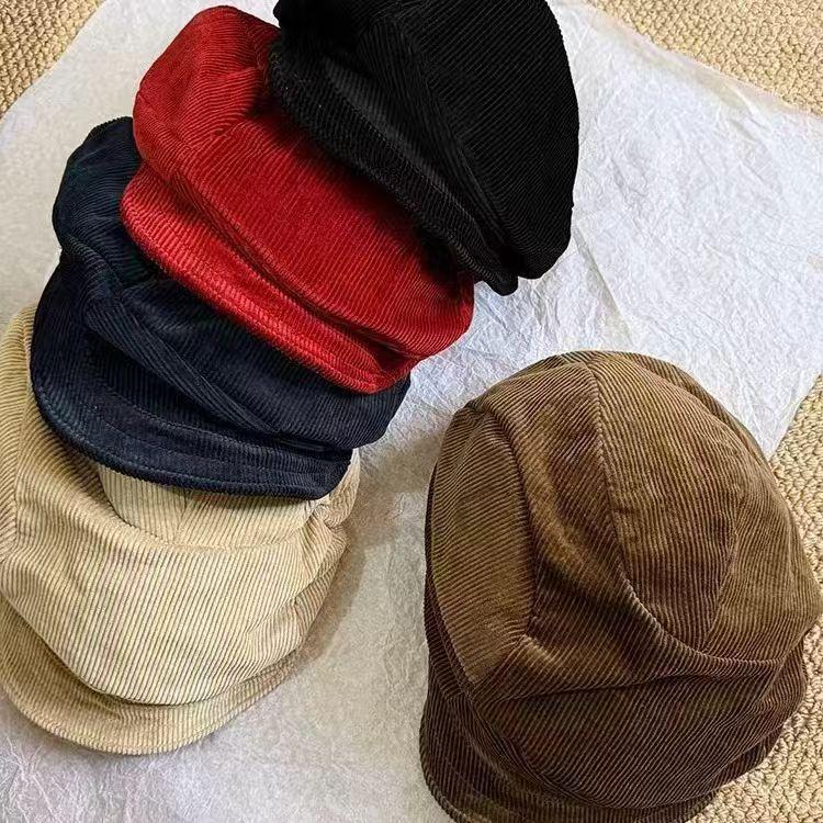Irregular retro corduroy newsboy hat autumn elegant versatile cap temperament show face small equestrian hat tide