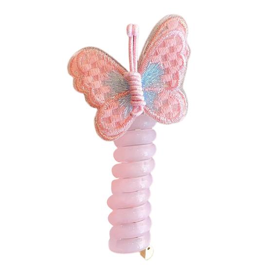 Детская резинка для волос с декором в виде бабочки, телефонный шнур, гладкий мультяшный дизайн, многоразовая