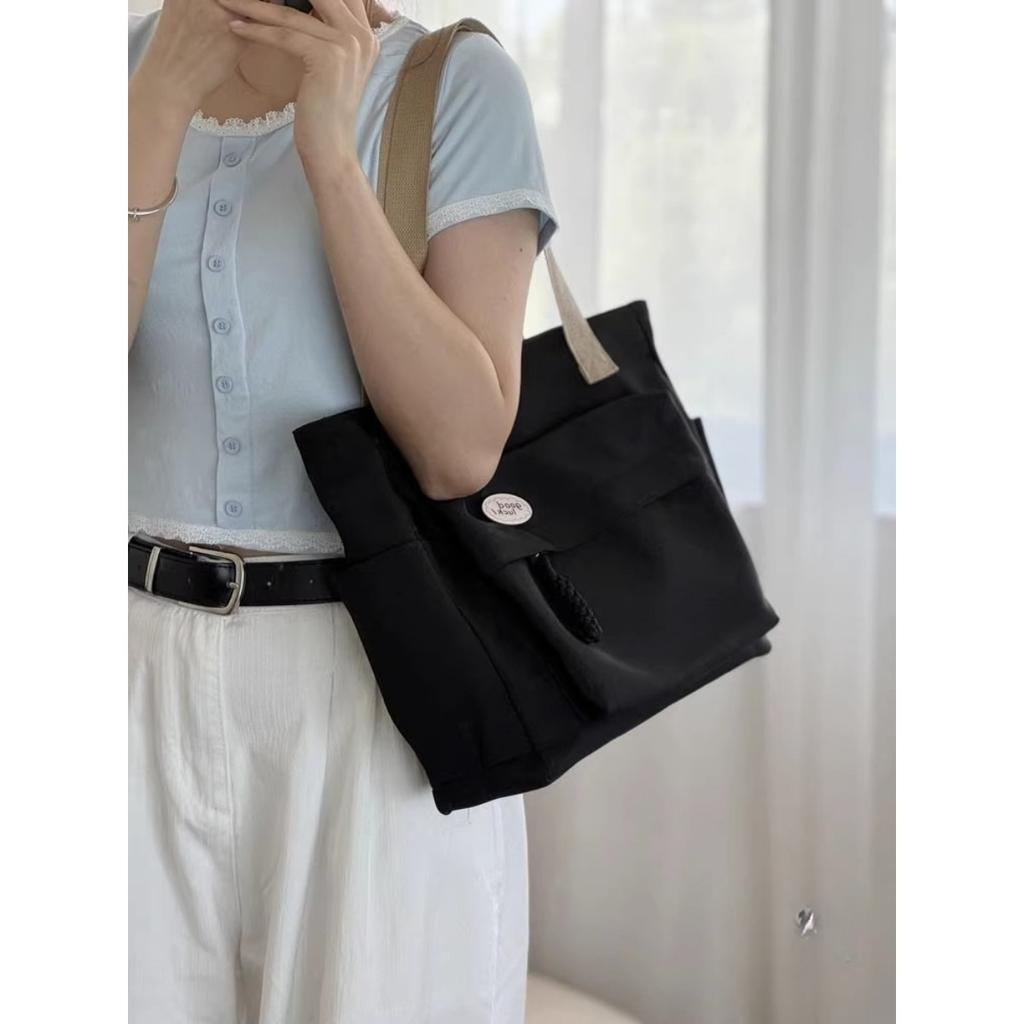 Original Design Japanese Knot Commuter Thick Nylon Tote Bag Casual Art Student Simple One Shoulder Handbag