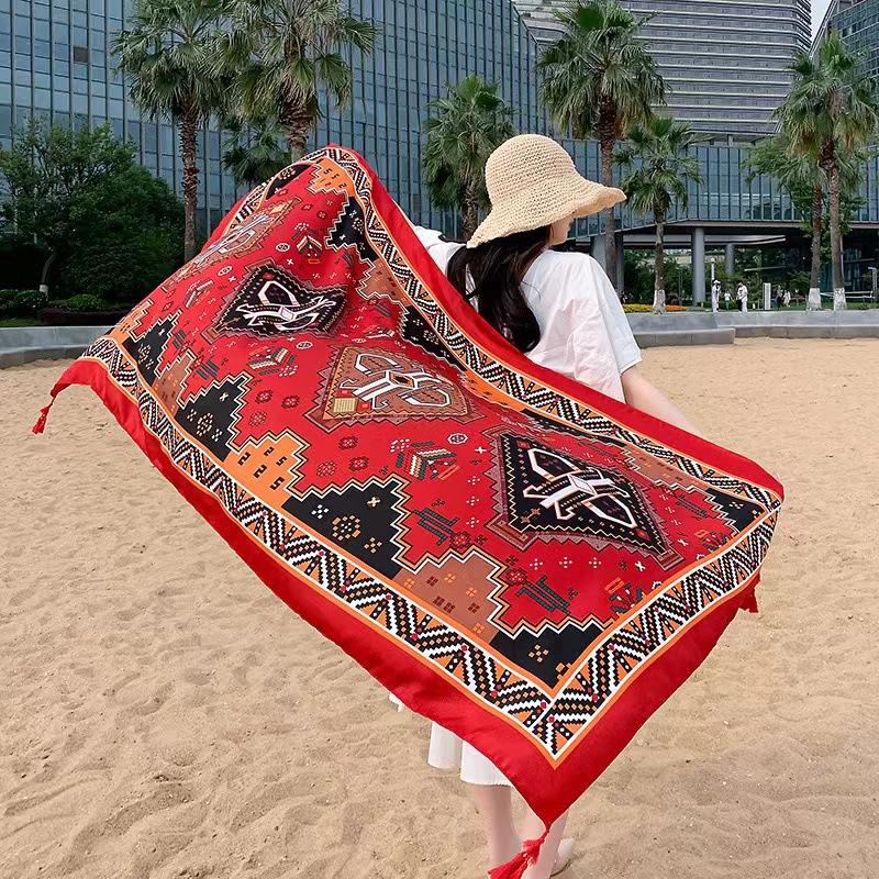 Ethnic style summer Qinghai Lake travel photo red chaka salt lake big shawl silk scarf desert warm scarf women