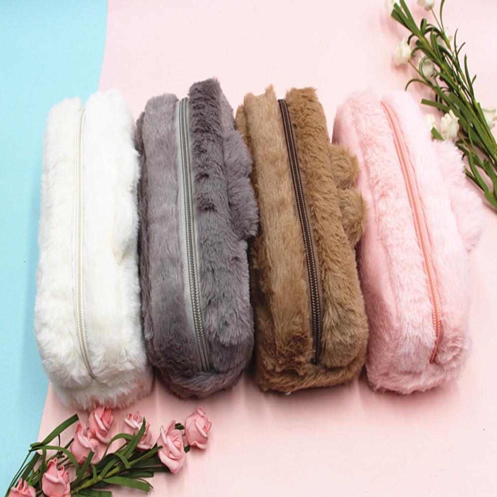 Мягкий пенал плюшевый большой емкости школьная канцелярская коробка симпатичная сумка для хранения